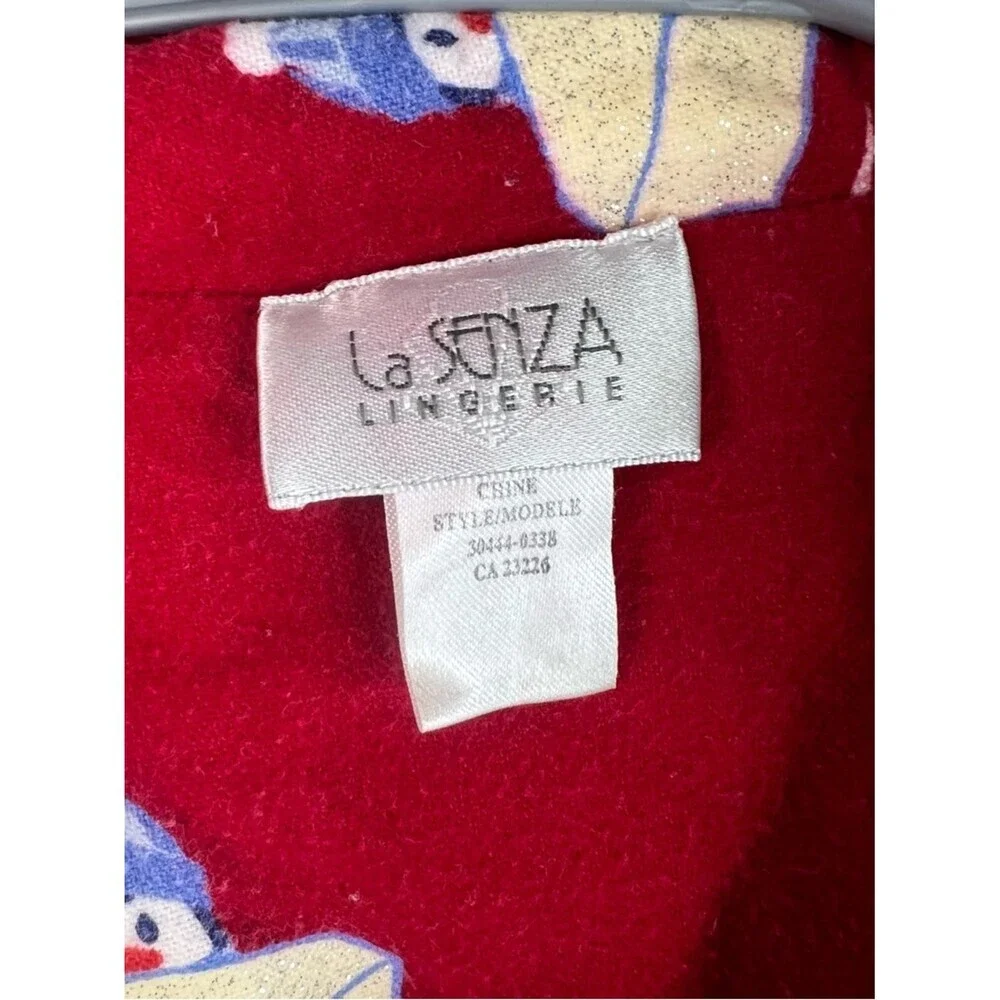 La SENZA shirt sparkly y2k button up Red Pajama Top with Penguin & Butter Print